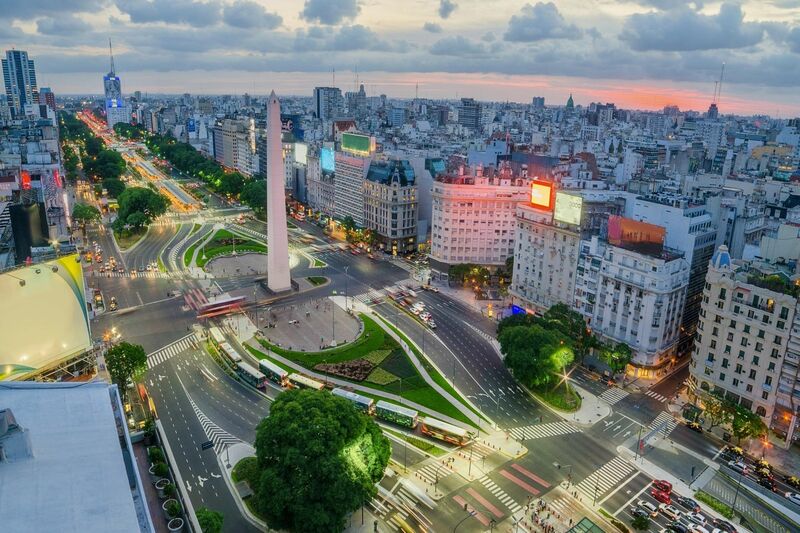 Aerial photo over Buenos Aires main boulevard and Obelisk