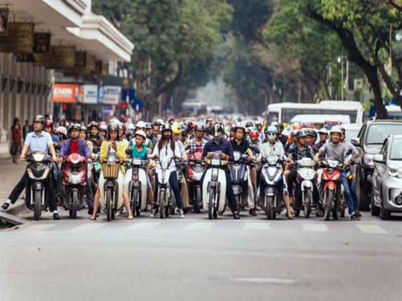 Typical mode of travel in Southeast Asia is motorbike, beware of big motorbike traffic jams like this one.