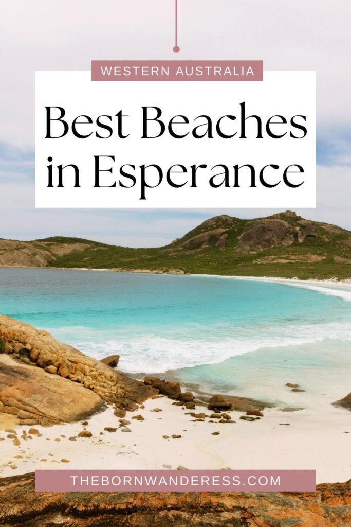 Photo of Hellfire Bay beach in Esperance, Western Australia. Text at the top reads Western Australia: Best Beaches in Esperance.