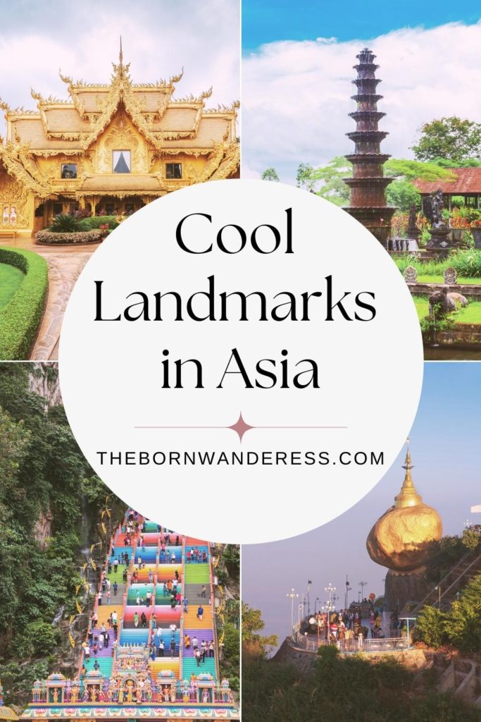 Grid with 4 photos from landmarks in Asia. Text in the middle reads "Cool Landmarks in Asia."