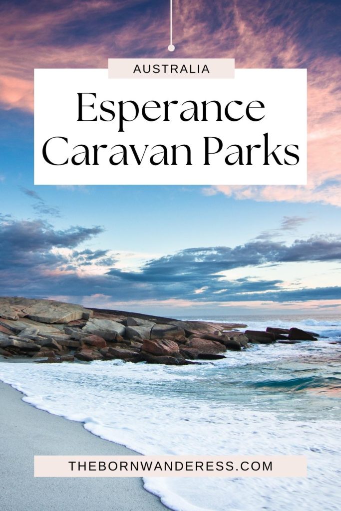 Photo of a beach in Esperance, Western Australia. Text above the photo reads "Australia: Esperance Caravan Parks."