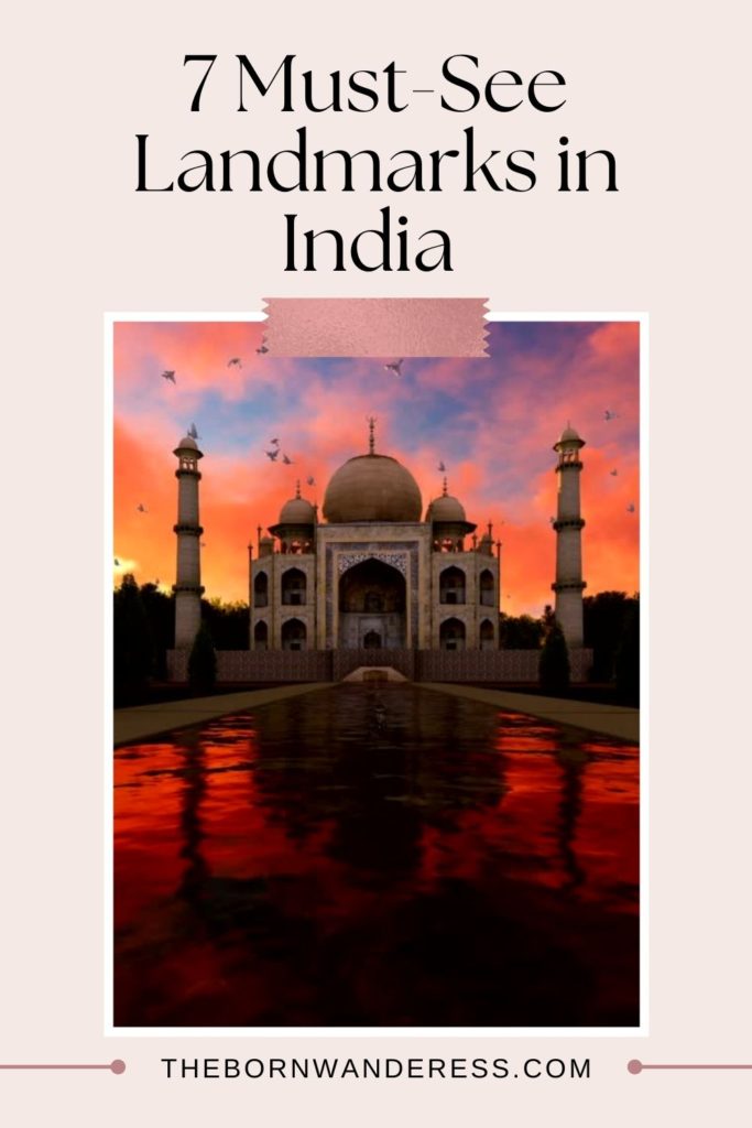 Graphic with a photo of the Taj Mahal. Text above the photo reads "7 Must See Landmarks in India."